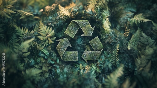 Environmental sustainability represented by a recycle symbol set against a nature-inspired background. The image focuses on eco-awareness, sustainability, and environmental, Generative AI