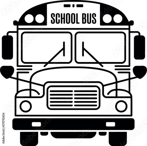 Classic school bus front view, iconic transportation for education and childhood journeys.