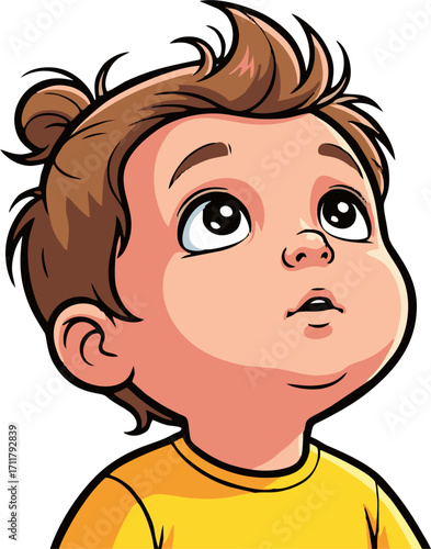 Curious Toddler with Topknot Hairstyle Gazing Upward