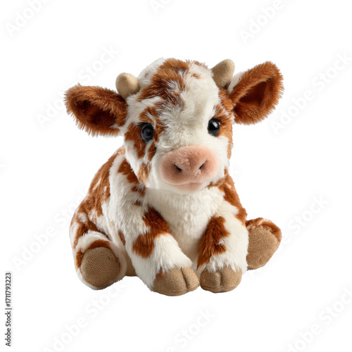 Adorable Brown and White Calf Plush Toy Sitting