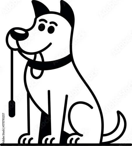 Happy cartoon dog sitting patiently with leash, ready for a walk