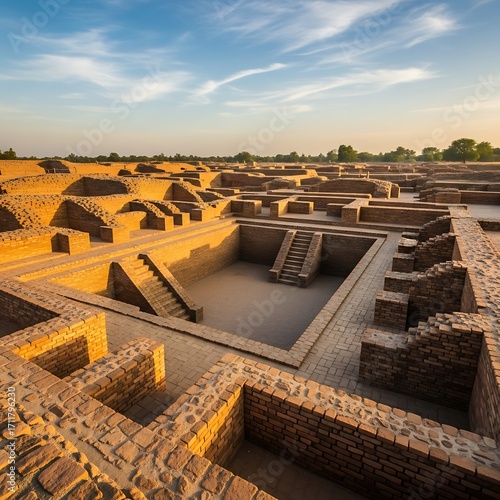 Ancient City Ruins, Historical Structures, Archaeological Site, Pakistan, Indus Valley Civilization.