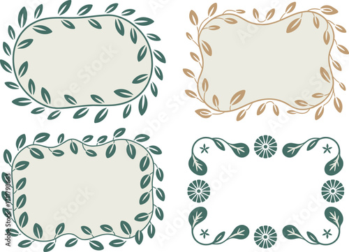 Elegant nature inspired frames with leaves and floral elements for decorative use