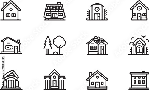 Clean house icons for modern design projects