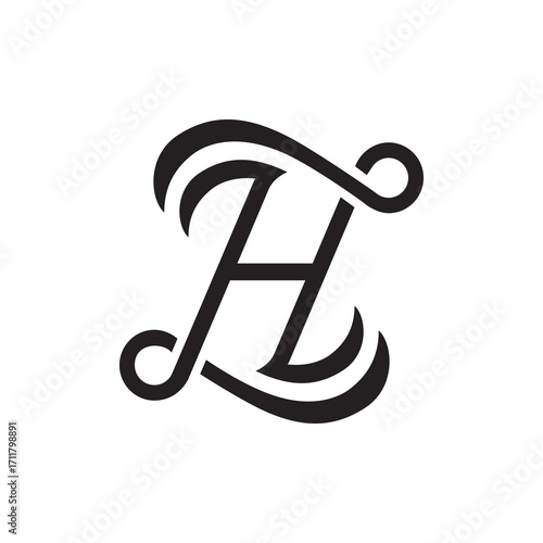 the logo consists of the letter Z H mono line. Abstract, outline and elegant.