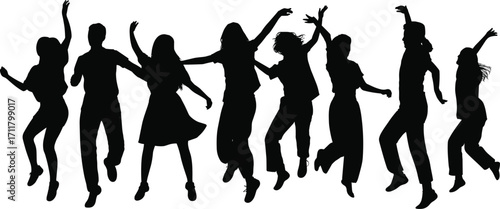 Group dance silhouette, people dancing, friends having fun, celebration party, happy movement, energetic crowd, youth lifestyle, dancing together, joyful energy, freedom