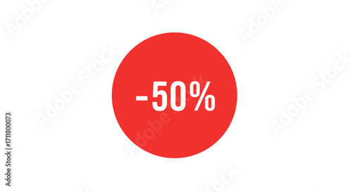 A white background with a red circle displaying 50 in white text