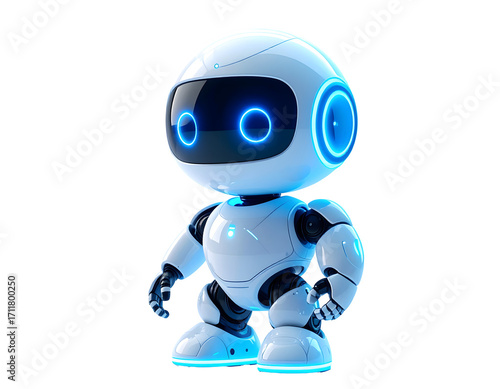 3D character design of a friendly service robot isolated on transparent background