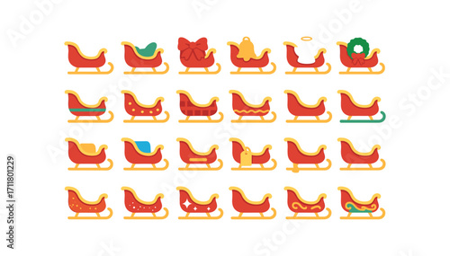 colorful flat vector icons Sleighs (Decorations) sleigh ribbon sleigh bow sleigh bell sleigh star sleigh angel sleigh wreath sleigh stripe sleigh dot sleigh plaid sleigh trim sleigh rail.