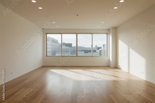 Wallpaper Mural Spacious empty room with large windows and wooden floor Torontodigital.ca