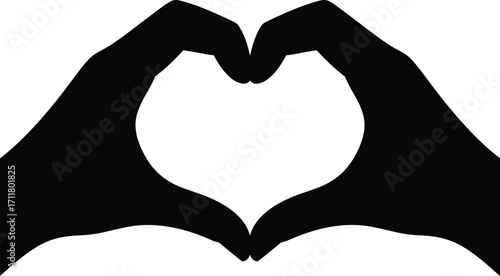 Hands making heart shape, love symbol gesture, romantic hand sign, black silhouette, caring hands design, couple love, unity symbol, human connection art