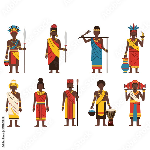 African tribal people in traditional clothing and accessories.