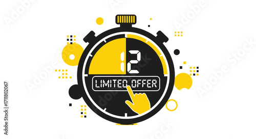 Dynamic countdown timer with hand clicking limited offer creates urgency for sales and promotions