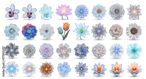 Collection of exquisite, artistic floral designs in cool and warm color palettes