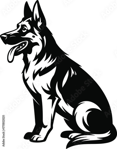 Majestic german shepherd sitting profile black and white graphic style canine companion