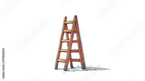 A digital painting or illustration of a red wooden stepladder. The ladder is depicted against a white background, standing upright with its base slightly angled to the left. 