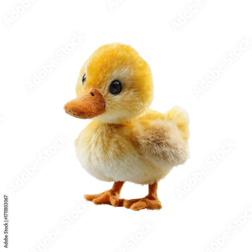 Adorable Yellow Duckling Plush Toy Isolated on Black Background