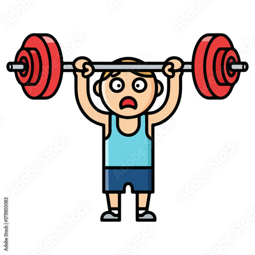 Weightlifter struggling to lift heavy barbell overhead in gym.
