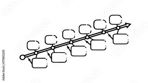 Simple timeline diagram with blank rectangular nodes for text and an arrow