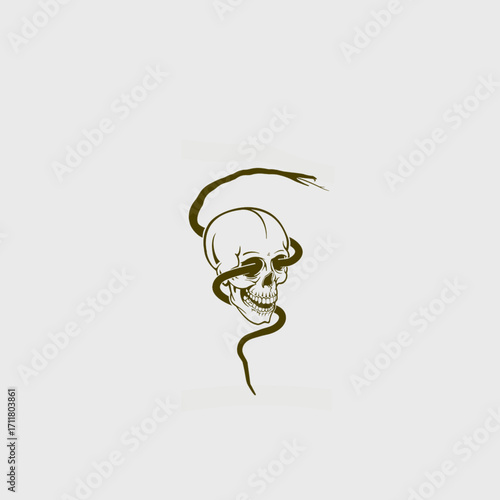 "Skull with Snake Illustration – Dark Gothic Tattoo Art"