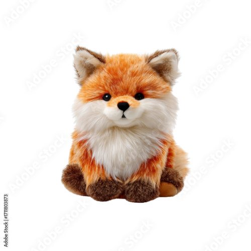 Adorable Plush Fox Toy, Sitting Position, Isolated on Black Background