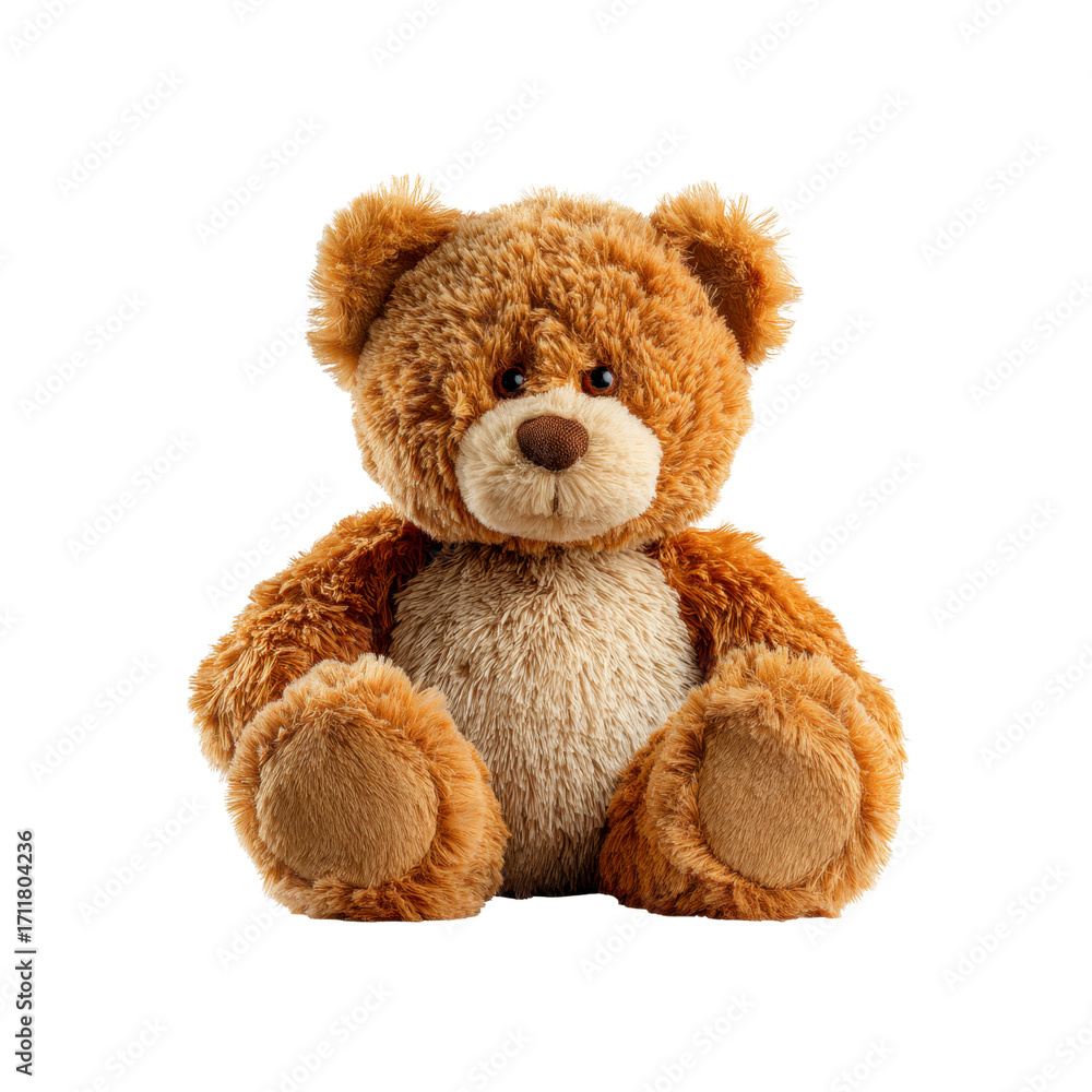Fototapeta premium Adorable Brown Teddy Bear Sitting on White Background
