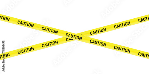 Caution yellow warning lines isolated on white background