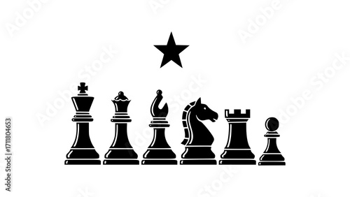 Set of chess pieces with a star above