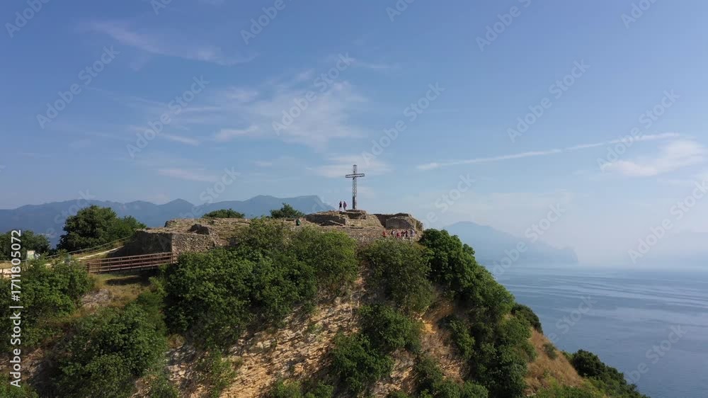 custom made wallpaper toronto digitalHistoric Rocca di Manerba. Lake Garda aerial. Summer drone, multiple perspectives.