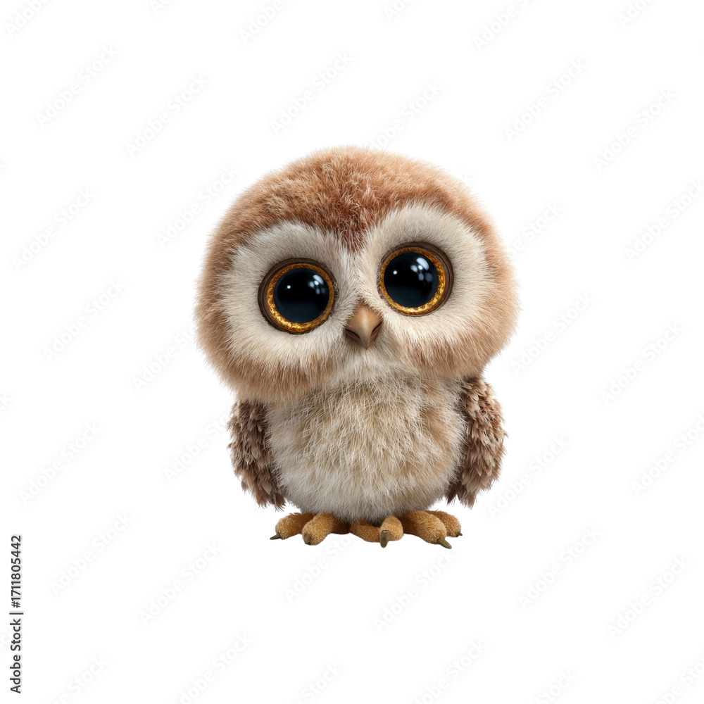 Fototapeta premium Adorable Baby Owl with Big Eyes - Cute Cartoon Bird Illustration