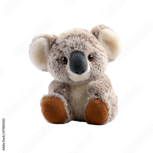 Adorable Plush Koala Toy Sitting on White Background