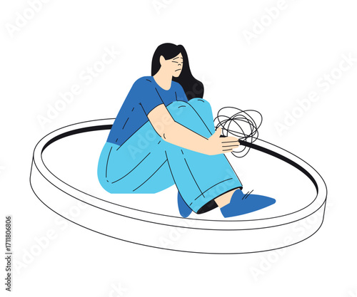 Mental Health with Woman Character with Psychological Disorder Vector Illustration