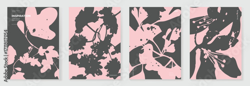 Abstract botanical poster vector set. Leaves, flower in earth tone colors. Illustration design for Eco packaging, interior, cover, wall art, wallpaper.