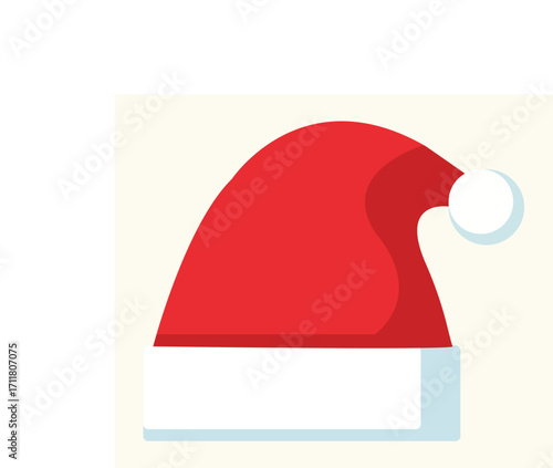 Red Santa hat illustration with white border and pompom isolated on background