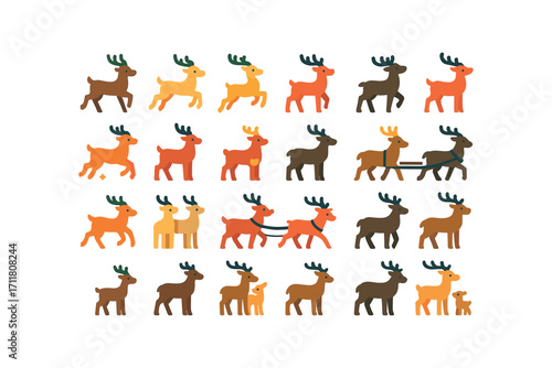 colorful flat vector icons Reindeer (Names) dasher icon dancer icon prancer icon vixen icon comet icon cupid icon donner icon blitzen icon rudolph icon alpha reindeer beta reindeer lead.