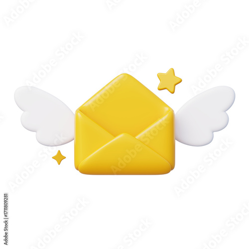 Flying mail icon with wings and stars