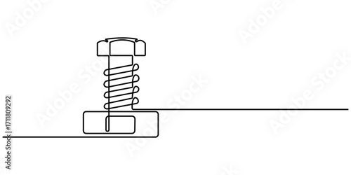 Screw, nail, bolt one line art. professional, hand, people, concept, support, maintenance, Screw, bolt and nut, dowel, pin, Continuous line draw. Continuous line drawing of repair. Editable stroke