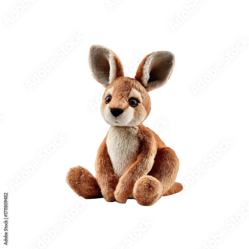 Adorable Red Kangaroo Plush Toy Sitting on Black Background