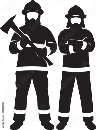 Firefighters pose silhouette vector