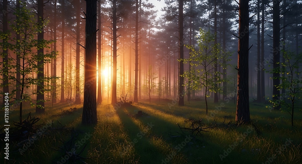 Naklejka premium Forest Sunlight Path.