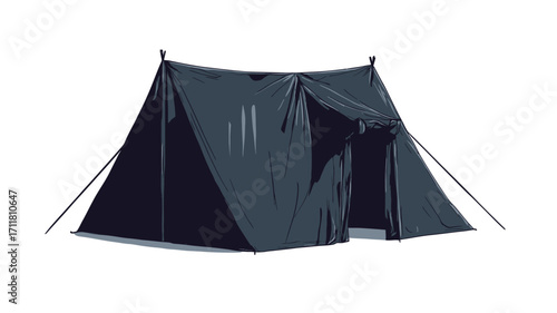 A studio shot of a dark-colored, possibly black or dark-grey, camping tent on a white background.  The tent is a simple A-frame or dome style with visible poles and fabric panels. 