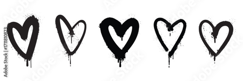Graffiti heart doodle vector set. Hand draw element with heart in different shape. Design for decorative, icon, sticker. Elements on white background for banner, decoration, street art and ads