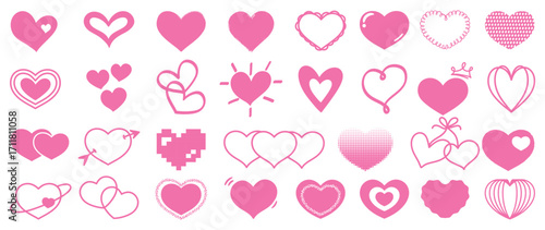Heart doodle vector set. Hand draw element with heart in different shape. Elements on white background for banner, decoration, street art and ads.