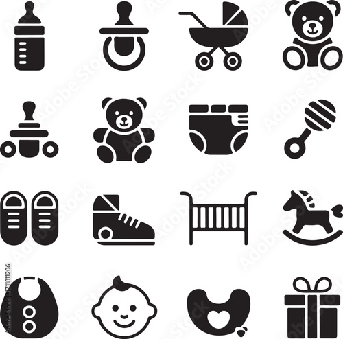 Cute baby icons: essentials for new parents