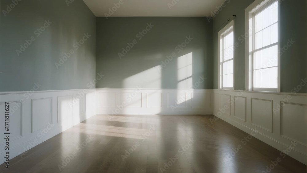 Fototapeta premium Empty room with light-colored walls and wooden floor