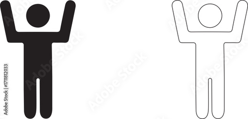 Man with hands raised up. Vector icon.