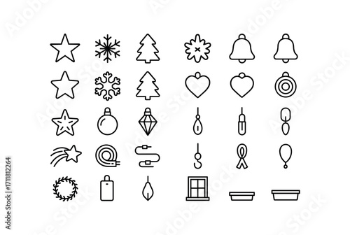 vector outline icons Window Decor (Types) paper star paper snow paper tree paper bell felt star felt snow felt tree felt bell glass charm crystal charm metal charm wood charm neon sign.