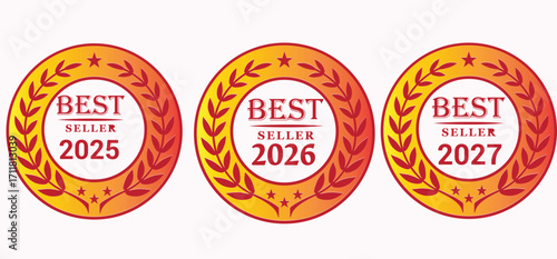 Premium Best Seller Badge Vector Set – Golden Laurel and Red Seal Labels for Marketing and Promotions