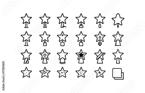 vector outline icons Tree Toppers (Decorations) clamp base spring base clip base tie base hook loop cord loop tag card name tag date tag glitter edge pearl bead gem stone sequin fill foil.