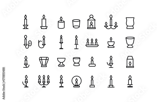 vector outline icons Candle Holders (Types) taper holder pillar holder votive holder tea holder lantern holder wall sconce table sconce floor stand spike stand tray stand glass cup crystal.
